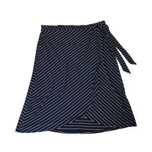 ADRIENNE VITTADINI Wrap Skirt Midi Length Knit Navy With White Stripe Size XL